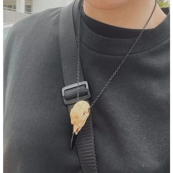 Large raven skull resin goth punk grunge black stainless steel chain necklace - Picture 7 of 9